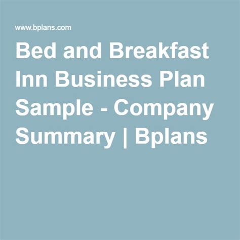Bed and Breakfast Inn Business Plan